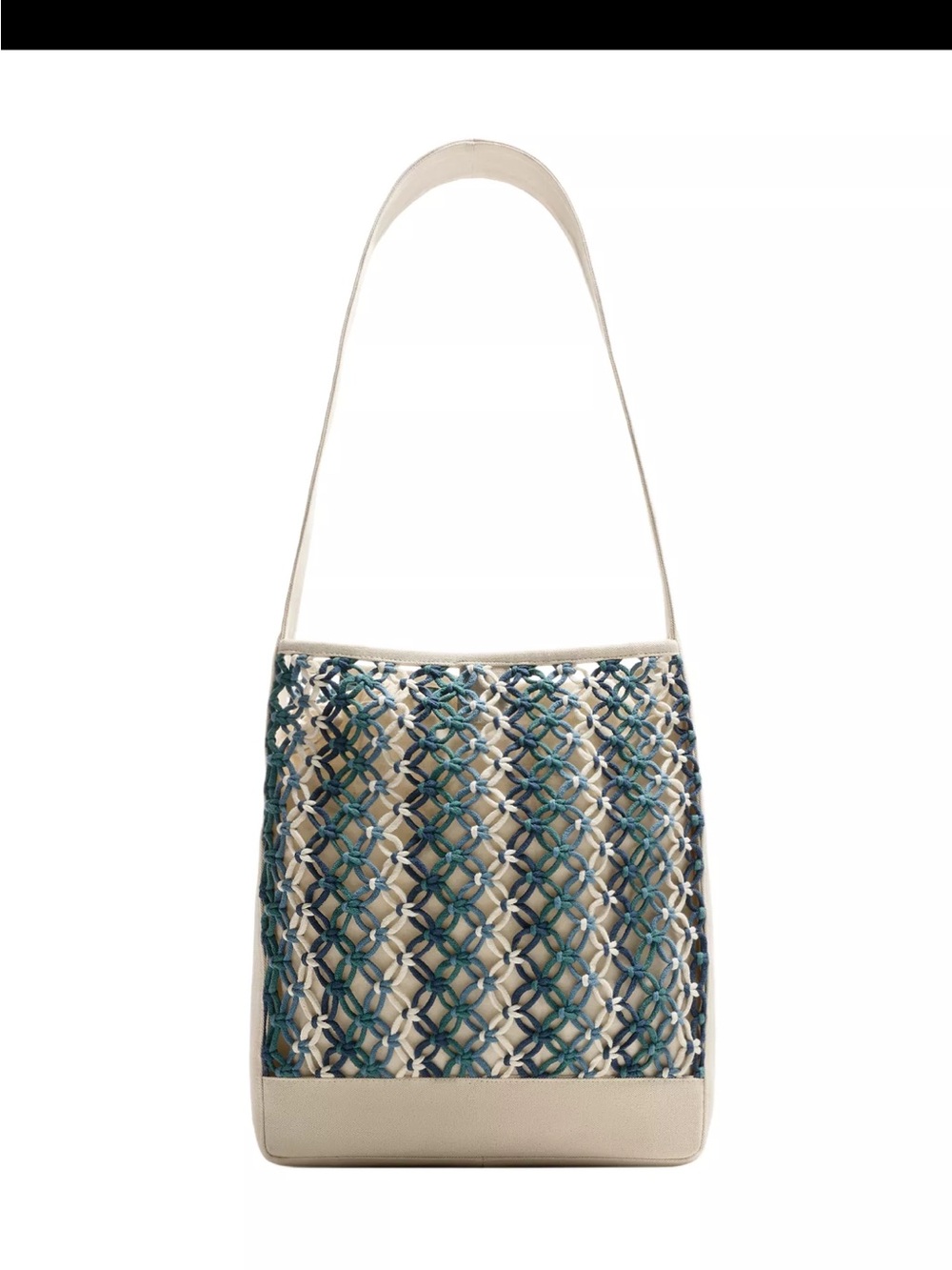 Woven Textured Shoulder Bag in Cream and Teal